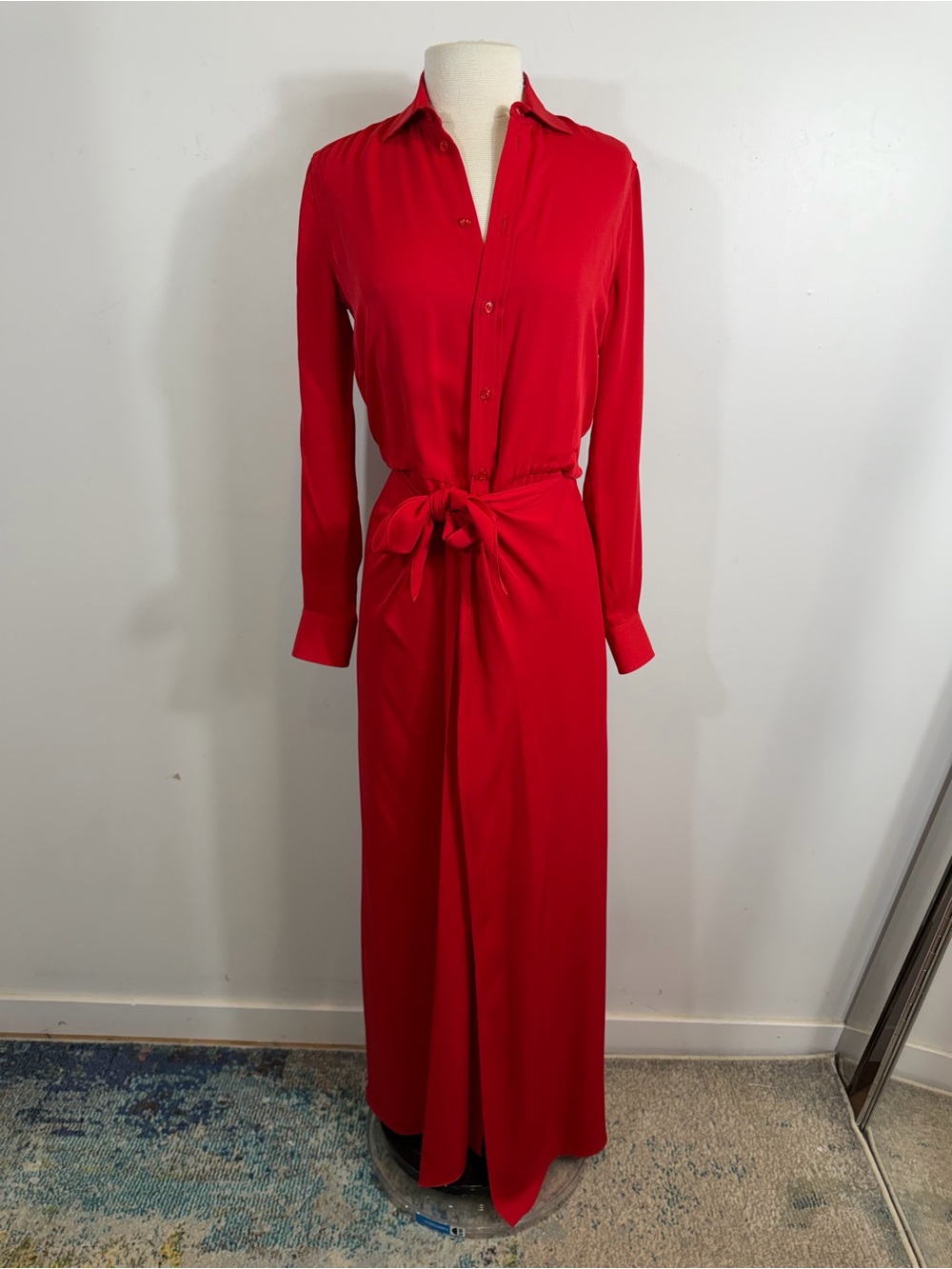 Ralph Lauren Purple Label Red Maxi Shirt Dress Gown Belted Long Sleeve Size 2